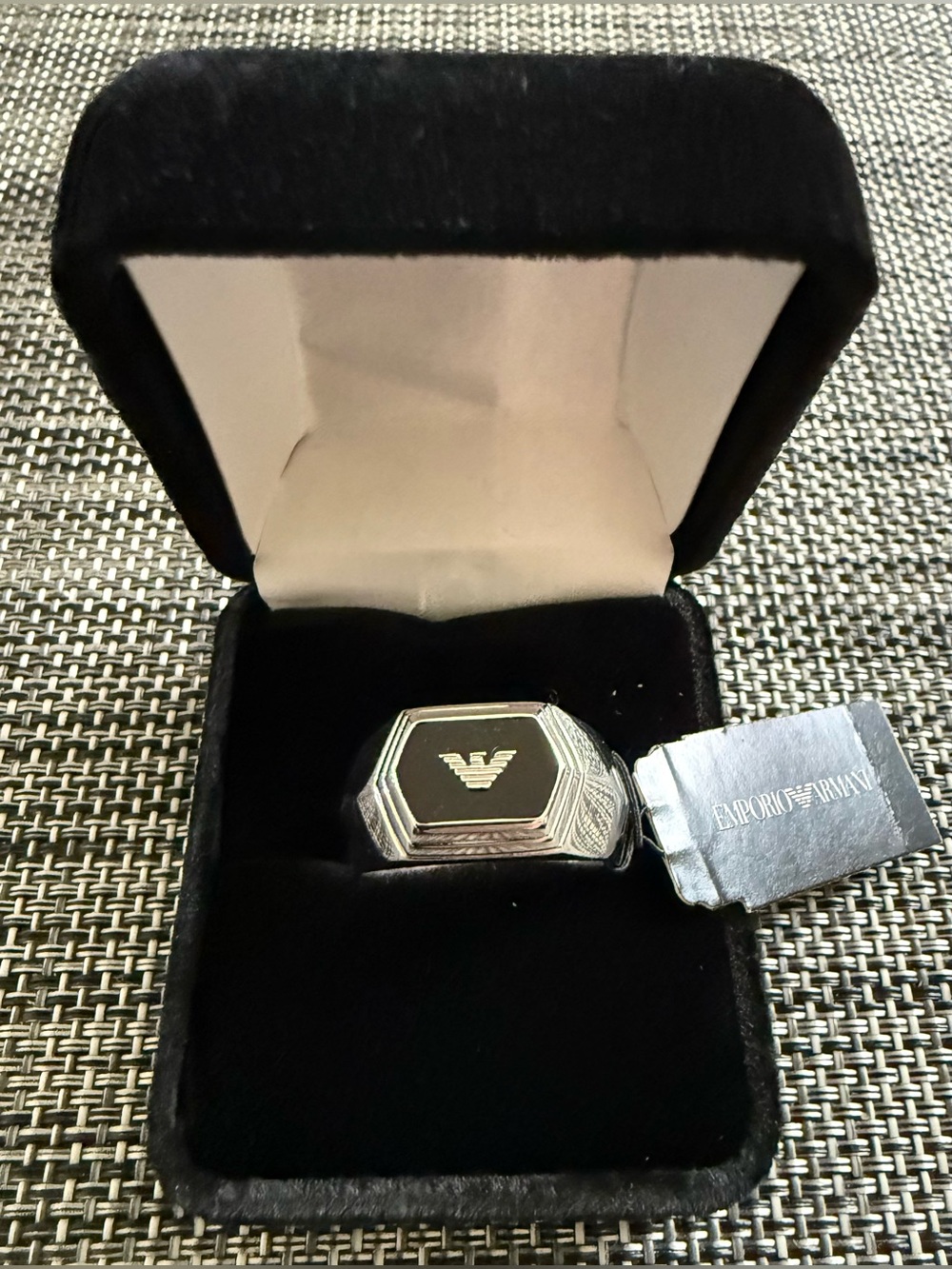 Emporio Armani Men’s Sterling Silver Ring with Black Face